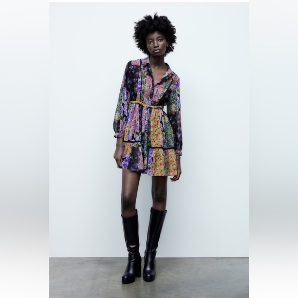 ZARA PRINTED RUFFLED SHORT DRESS - Picture 2 of 8